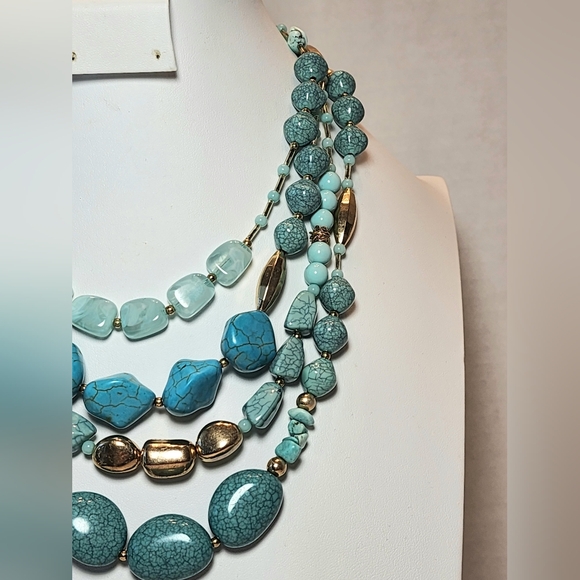 Bocar Goldtone and Faux Turquoise Multi-layered 4 Strand Necklace - Picture 6 of 12